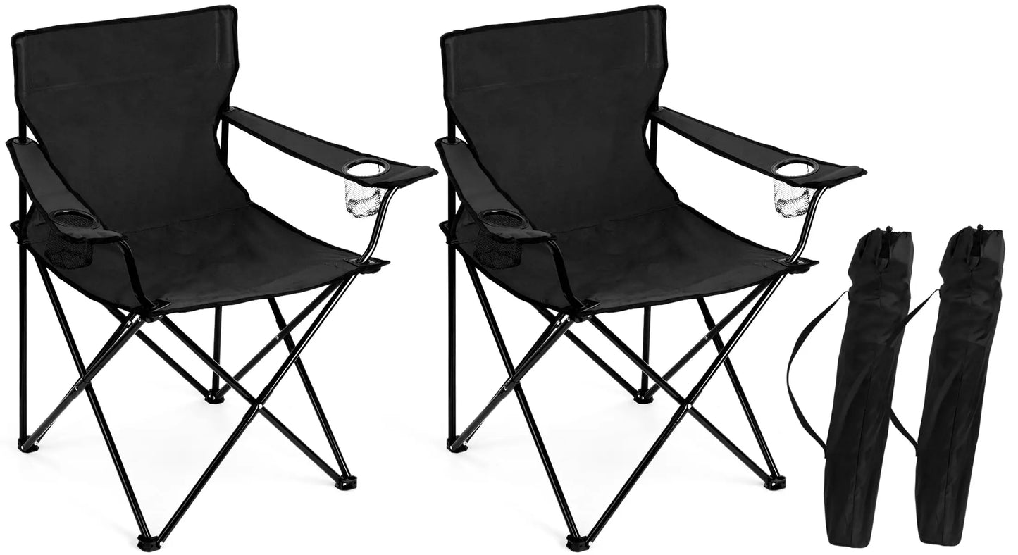 2 Pack Folding Camping Chairs Portable Outdoor Beach Lawn Chairs For Adults With Side Pocket Black
