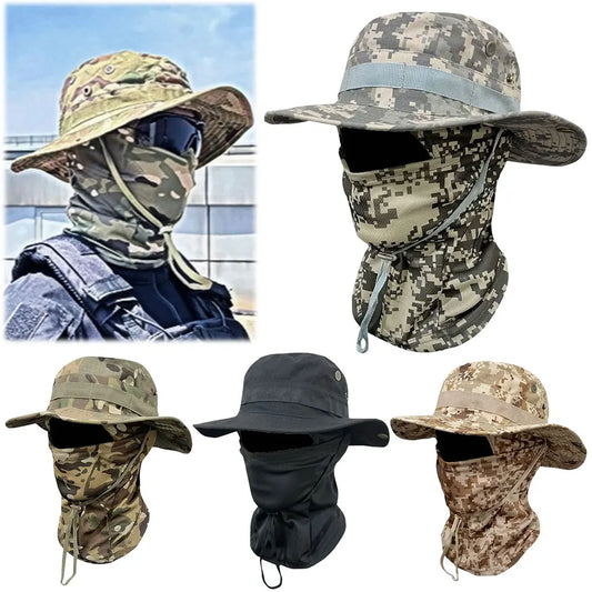 Sun Hat Balaclava Full Face Mask Set Wide Brim Bucket Hat Sun Protection Fishing Cap for Men Women Fishing Hiking Camping