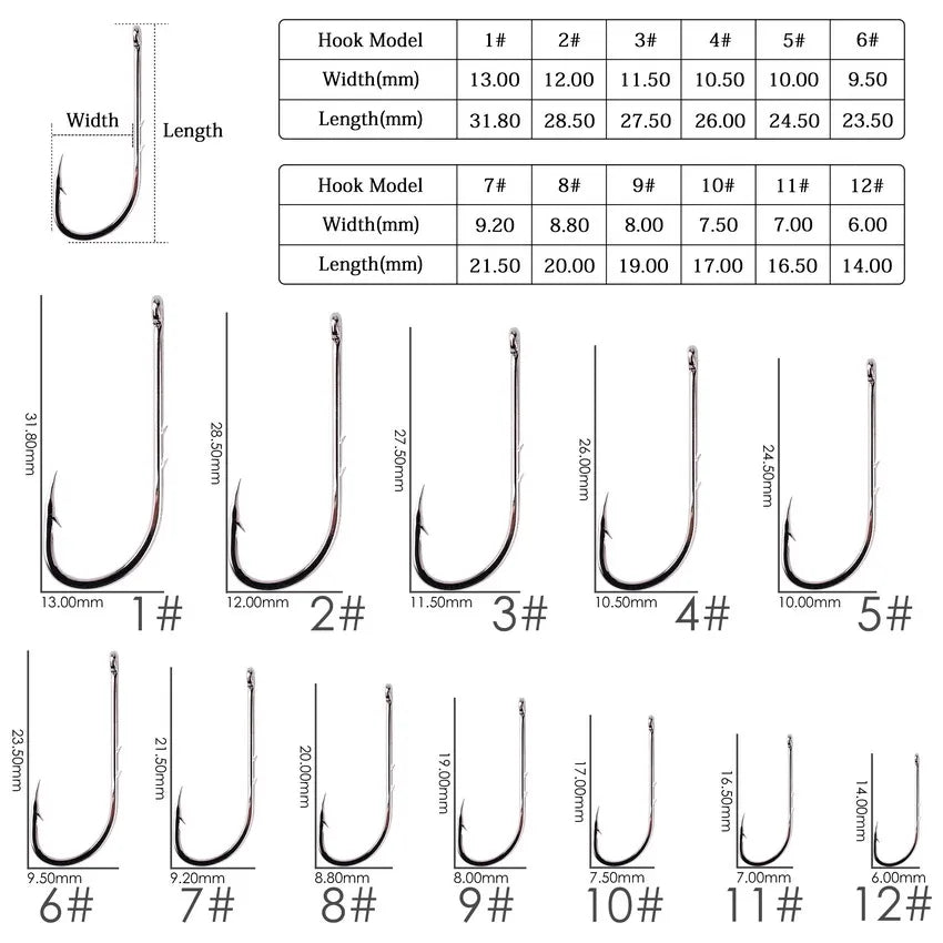 50pcs Fishhook Long Shank Fishing Hook 1#-12# High Carbon Steel Sharp Barbed Offset