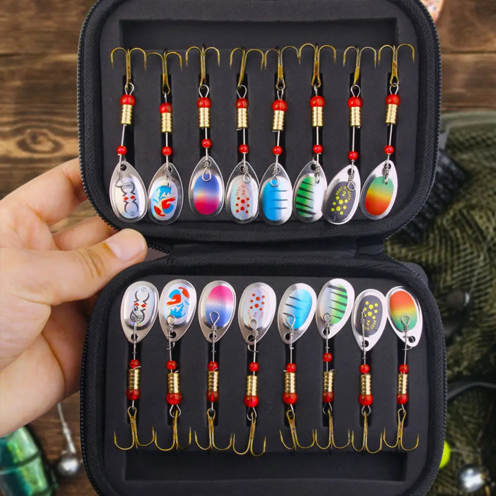 16Pcs Metal Spoon Spinner Fishing Lure with Treble Hooks
