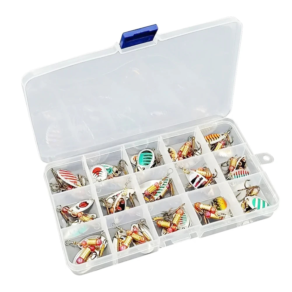 30pcs Metal Spoon Spinner Fishing Lure with Treble Hook Fishing Wobblers Artificial Bait for Freshwater and Saltwater