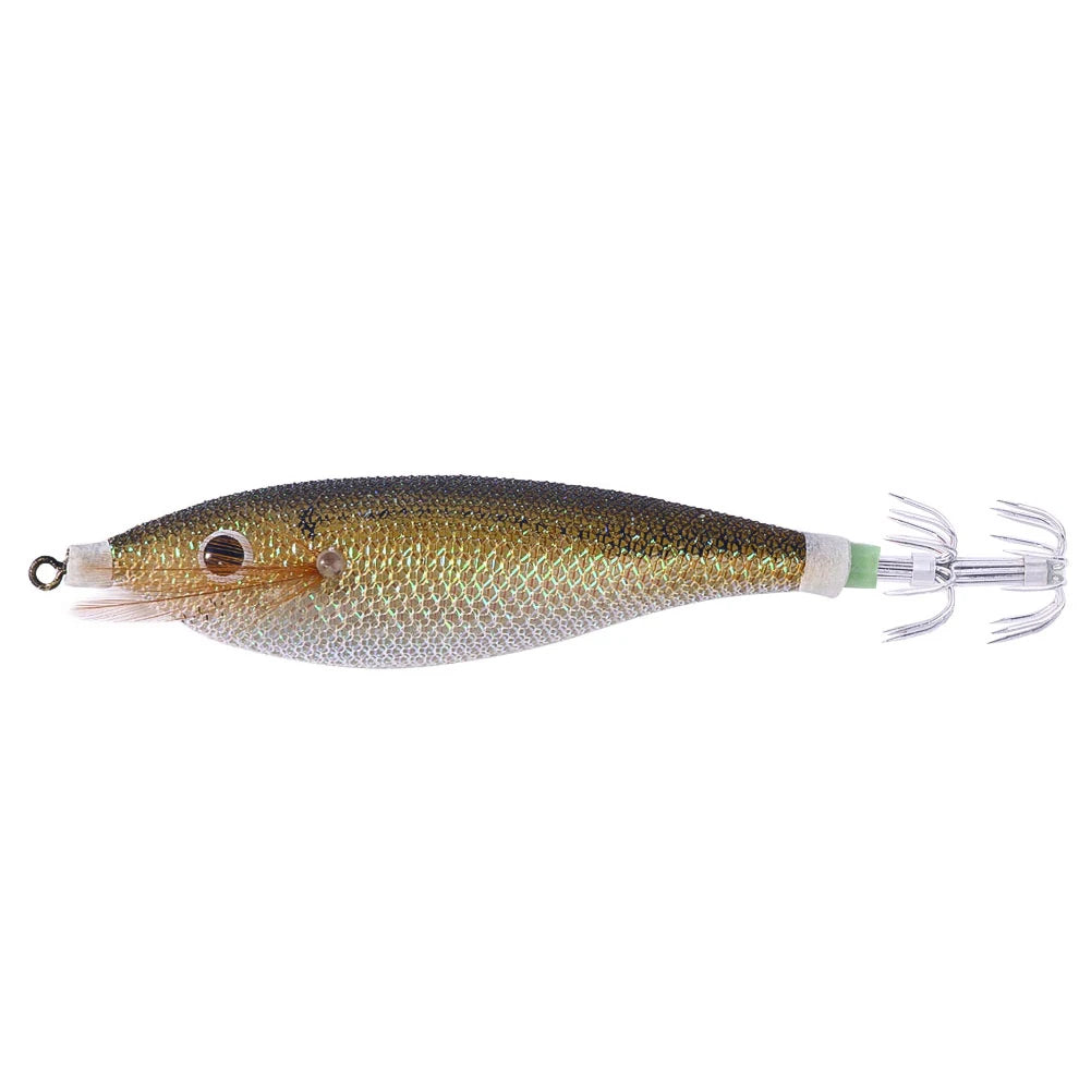 Glowing Horizontal Squid Trolling Lure Artificial Squid Jigging Eging Wood Shrimp Hooks Octopus Hook Cuttlefish Bait for Fishing