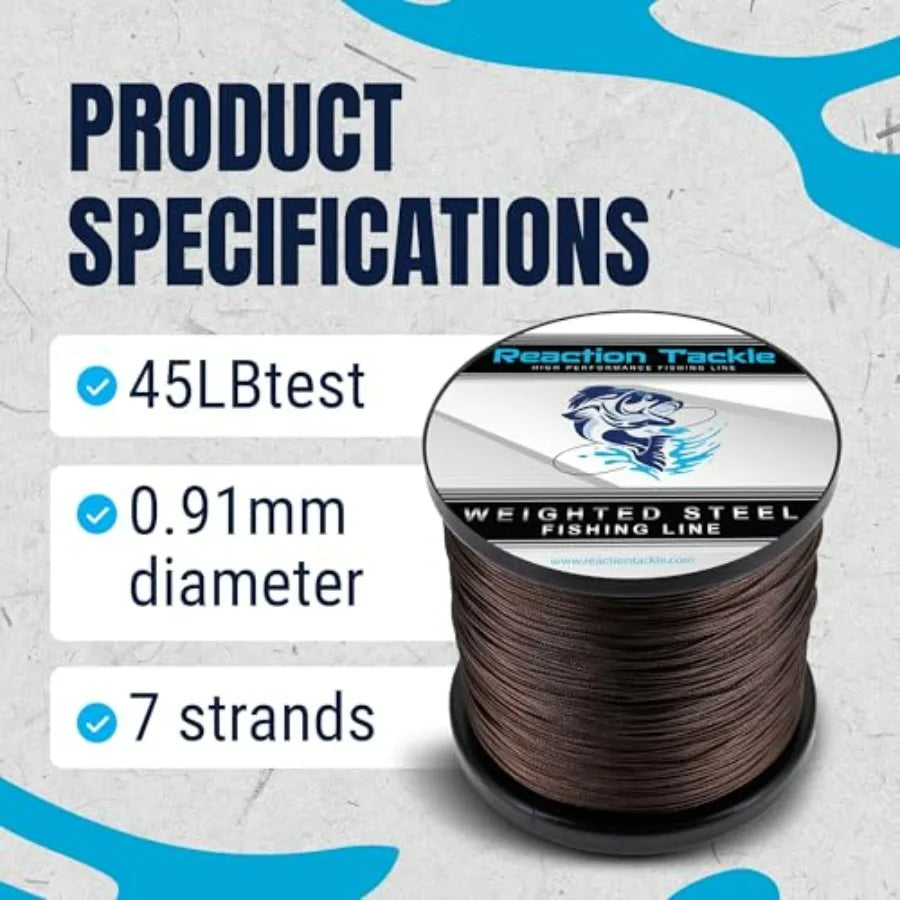 Reaction Tackle Weighted Stainless Steel Trolling Line 45LB Premium