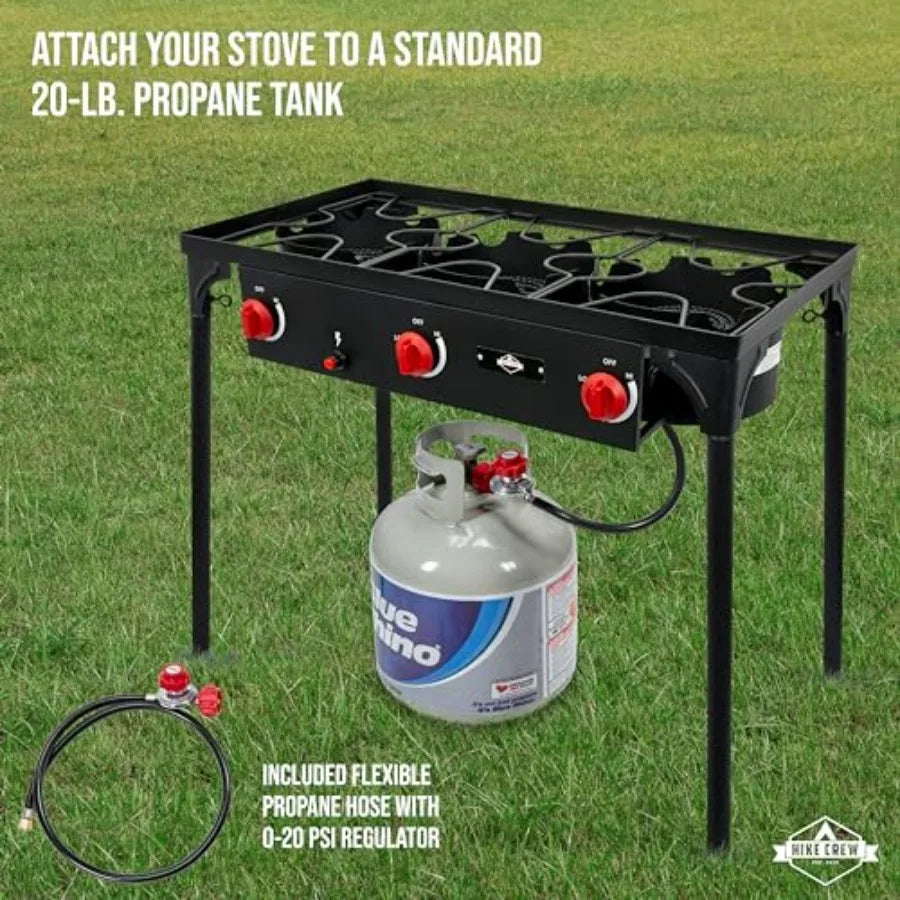 Hike Crew Auto Ignition 3-Burner Outdoor Gas Stove 225000 BTU Portable Propane
