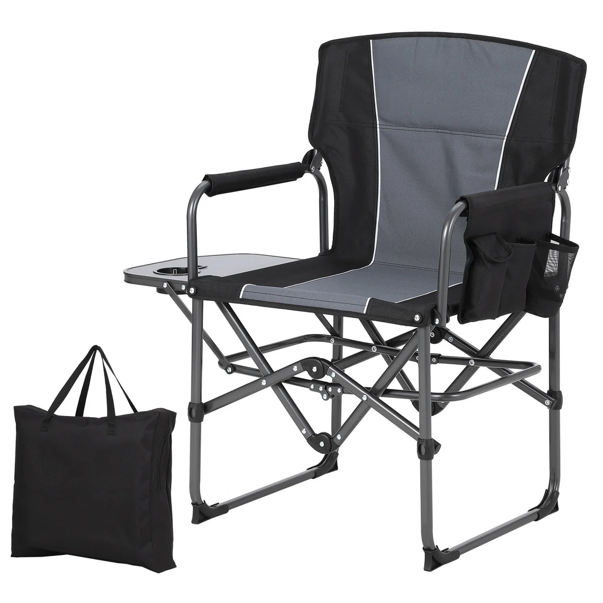 Heavy-Duty Folding Director's Camping Chair with Side Table & Storage