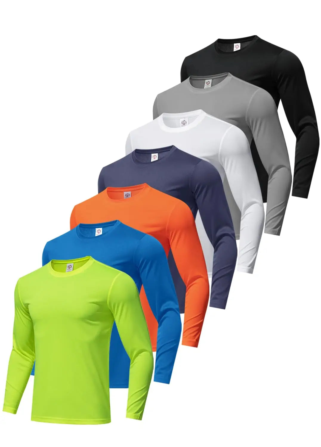 7 Pack Men's Long Sleeve Shirts Sun Protection Shirts Lightweight UPF 50+ Rash Guard for Running Workout Fishing