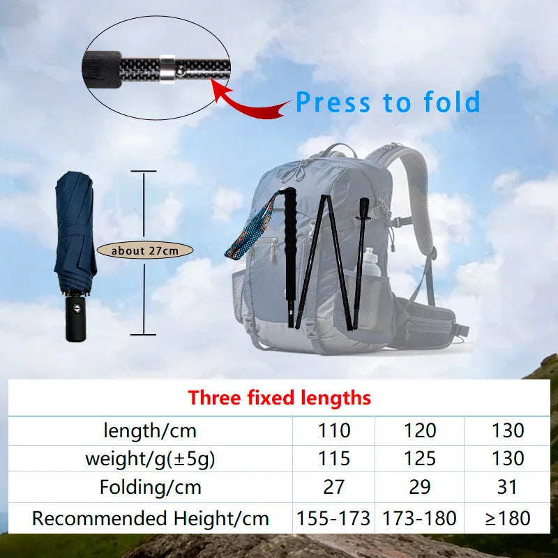 Ultra Light Weight Trekking Poles Folding Hiking Sticks Portable Carbon Fiber Collapsible Nordic Walking Cane Sticks Bags