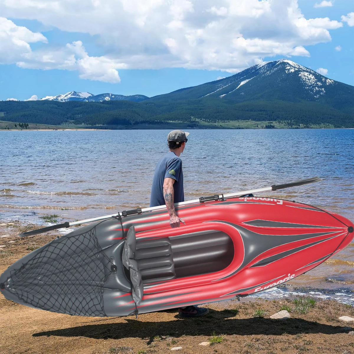 1-Person Inflatable Fishing Kayak Set with Paddle & High-Output Pump