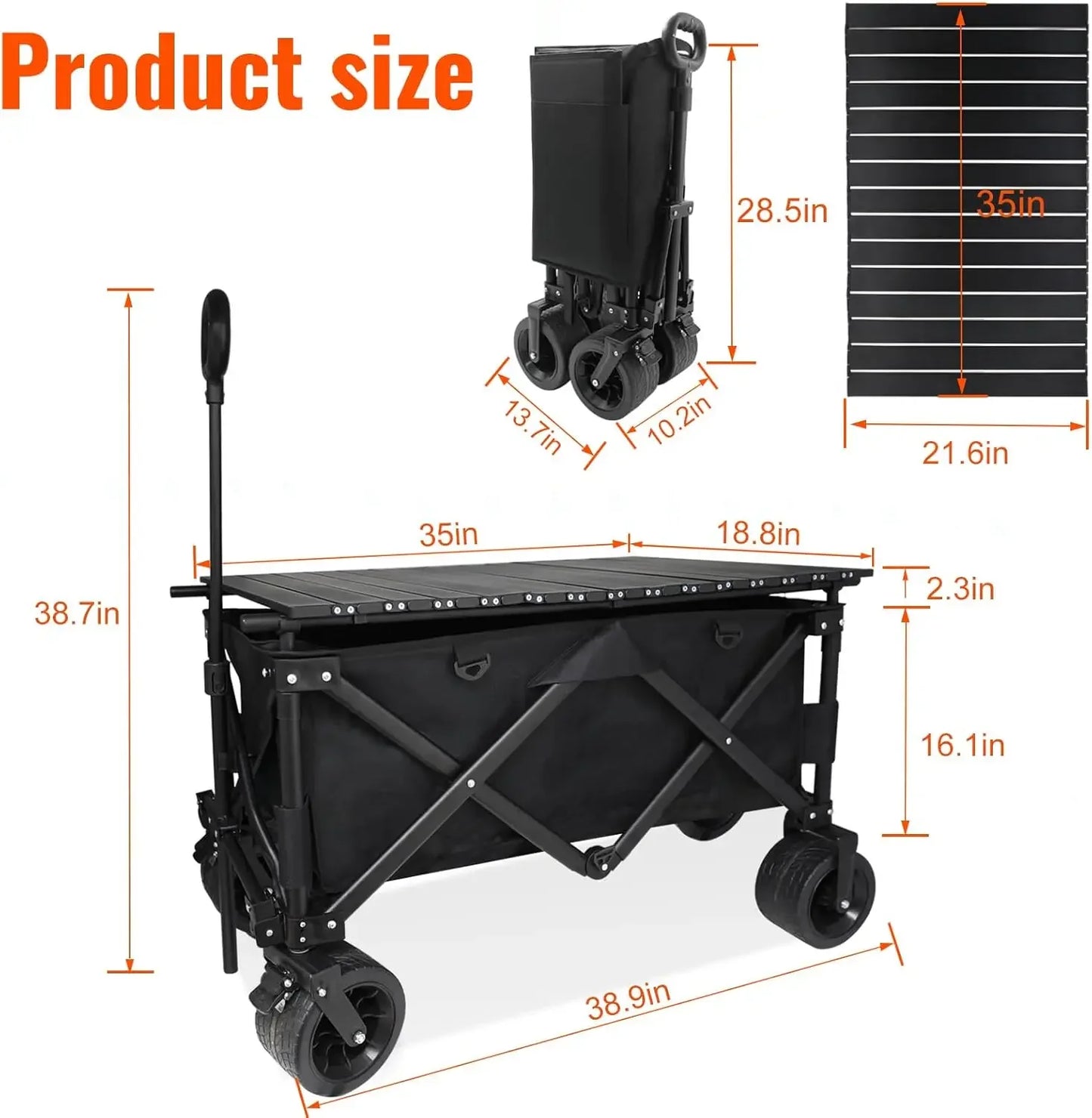 Heavy Duty Collapsible Folding Wagon with Table, 440LBS Capacity Utility Wagon Cart with All-Terrain Wheels