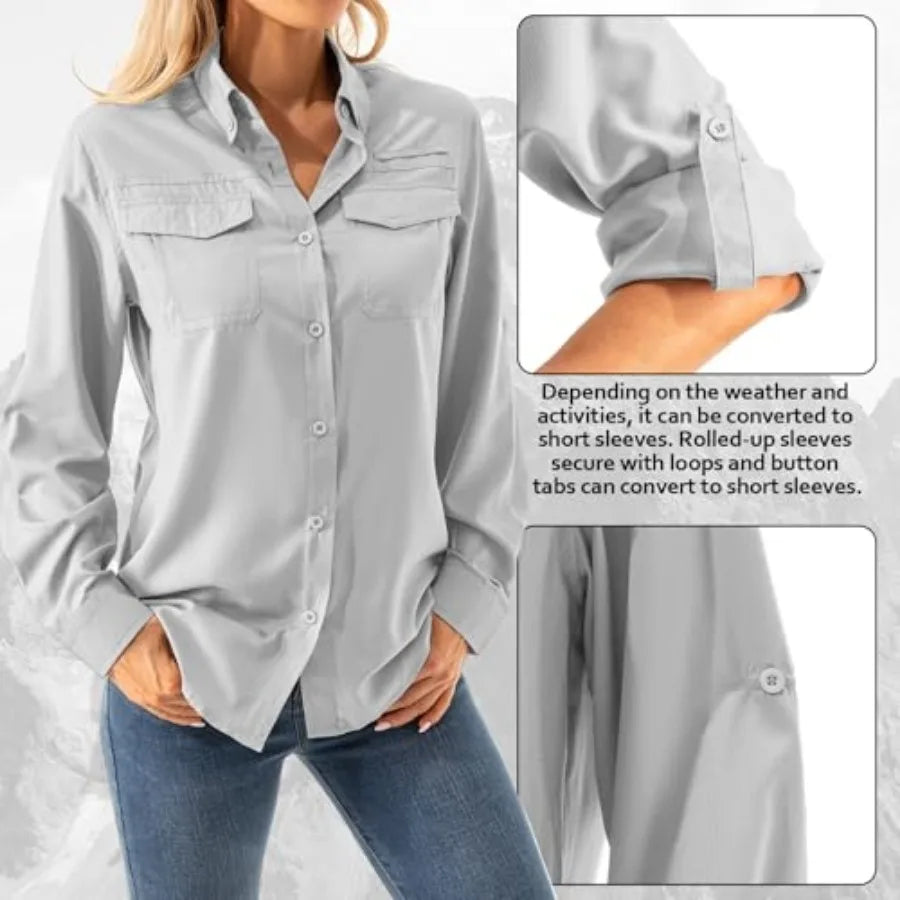Women's UPF 50+ Long Sleeve UV Shirts Sun Protection Outdoor Cool Quick Dry Fishing Hiking Safari Travel Gardening Shirts