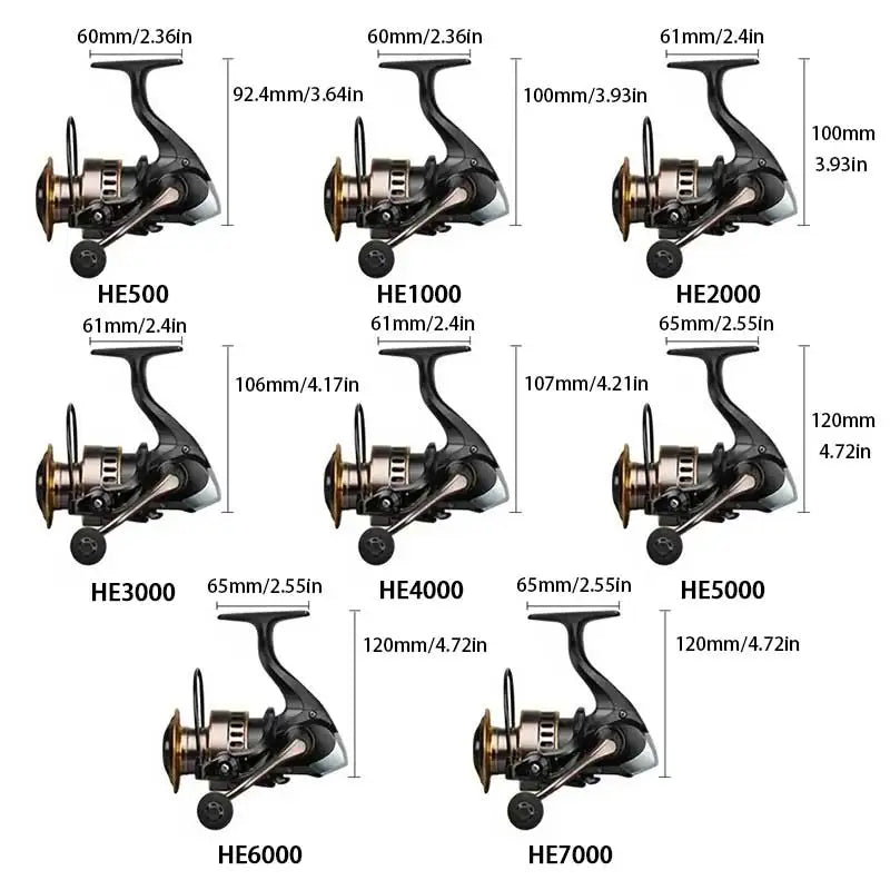 1 Piece Two-Hand Rotating Fishing Reel, He1000-7000 Series, 5.2:1 Gear Ratio, 22.05lb Extraction, Smooth and Sensitive Aluminum Alloy Body
