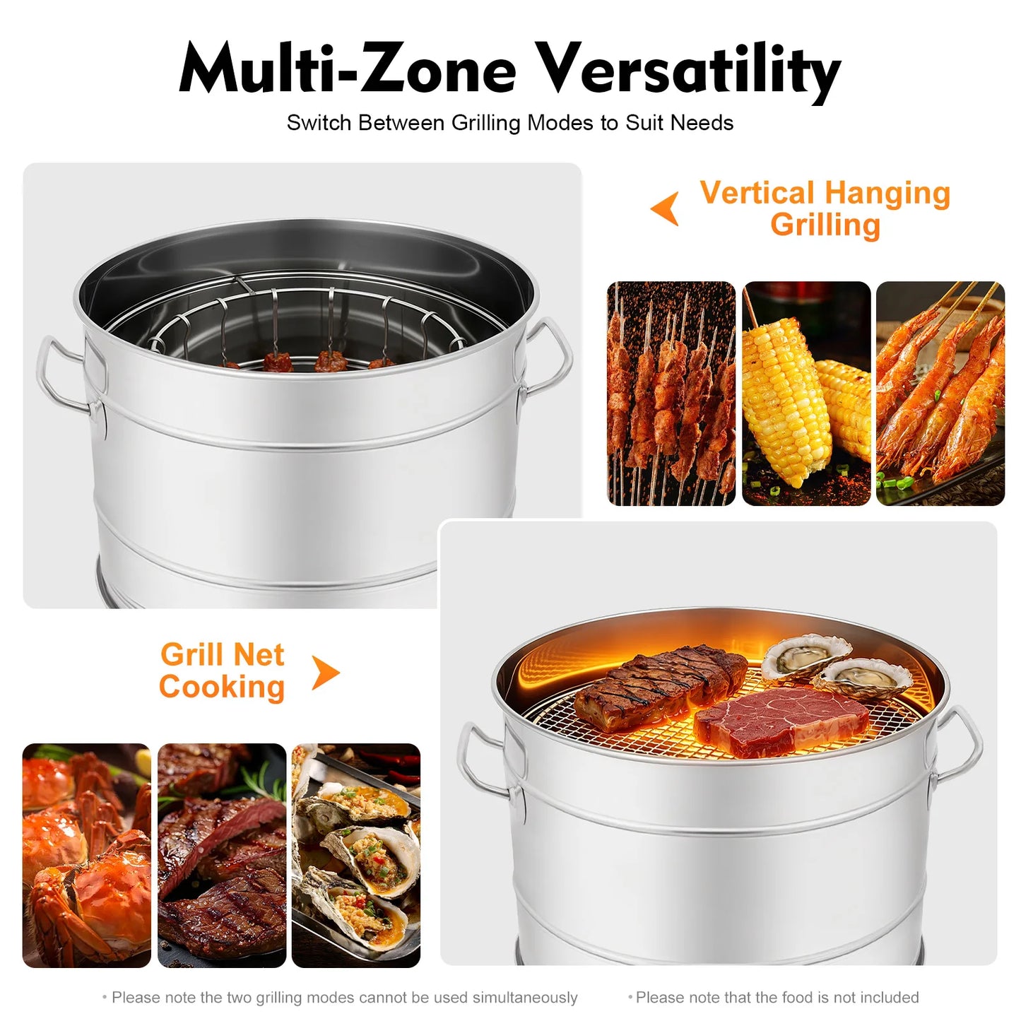 Charcoal Barbecue Grill Portable Outdoor- 360° Even Heating Stainless Steel