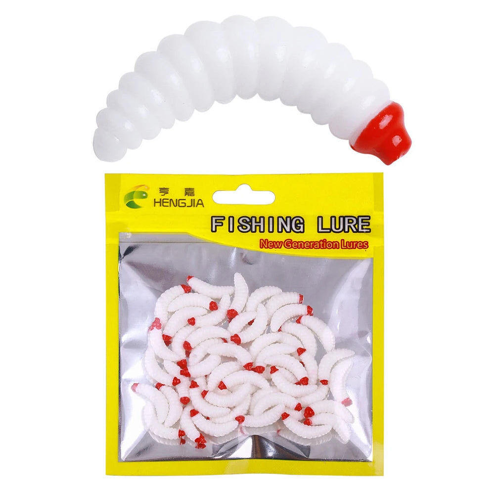 50Pcs 24mm Artificial Bread Worm Baits Maggot Grub Soft Fishing Lure