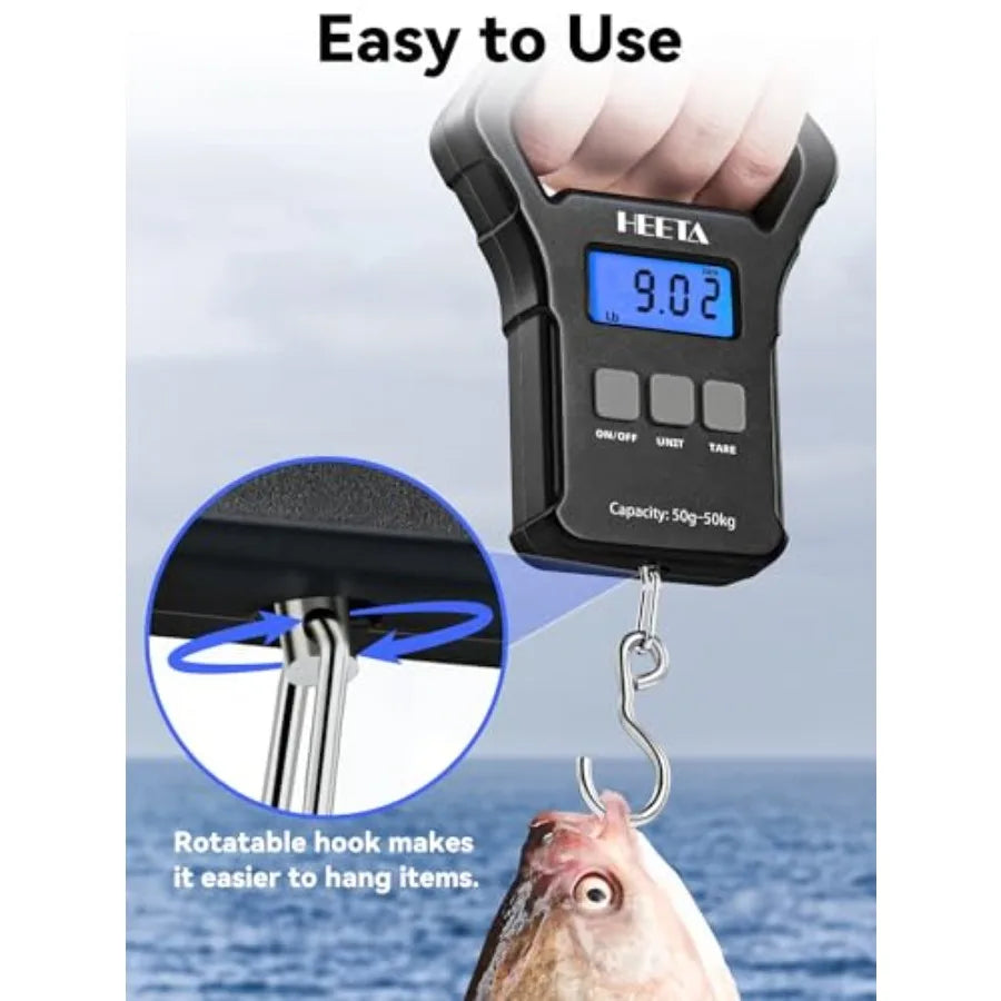 Fish Scale, 110lb/50kg Digital Portable Hanging Fishing Weight Scale with Backlit LCD Display