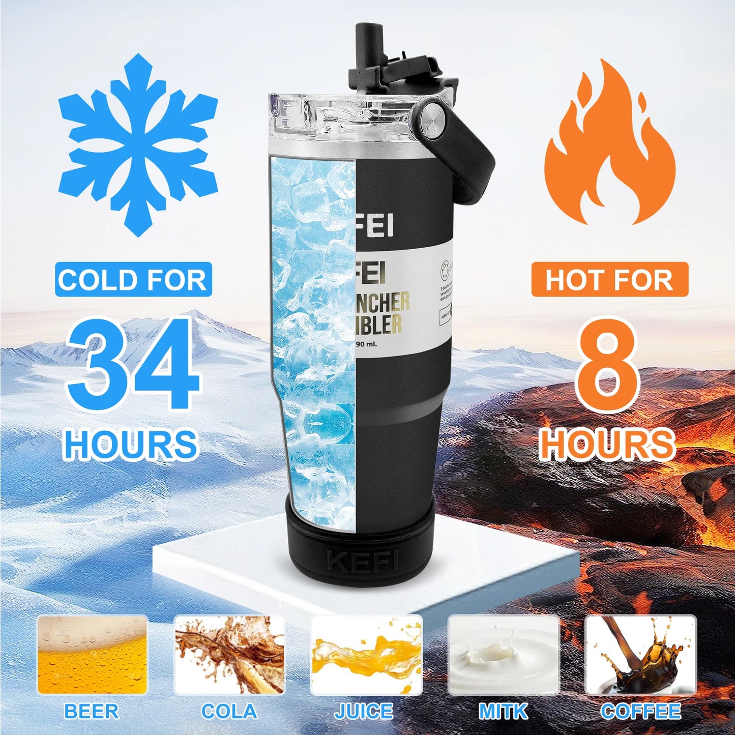 1PCS 30oz Solid Color Double Wall Stainless Tumbler, with Lid And Straw, Insulated