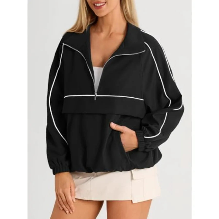 Fisoew Quarter Zip Pullover Women UPF 50+ Lightweight Windbreaker Jacket Running Hiking Outdoor Pullover with Pocket