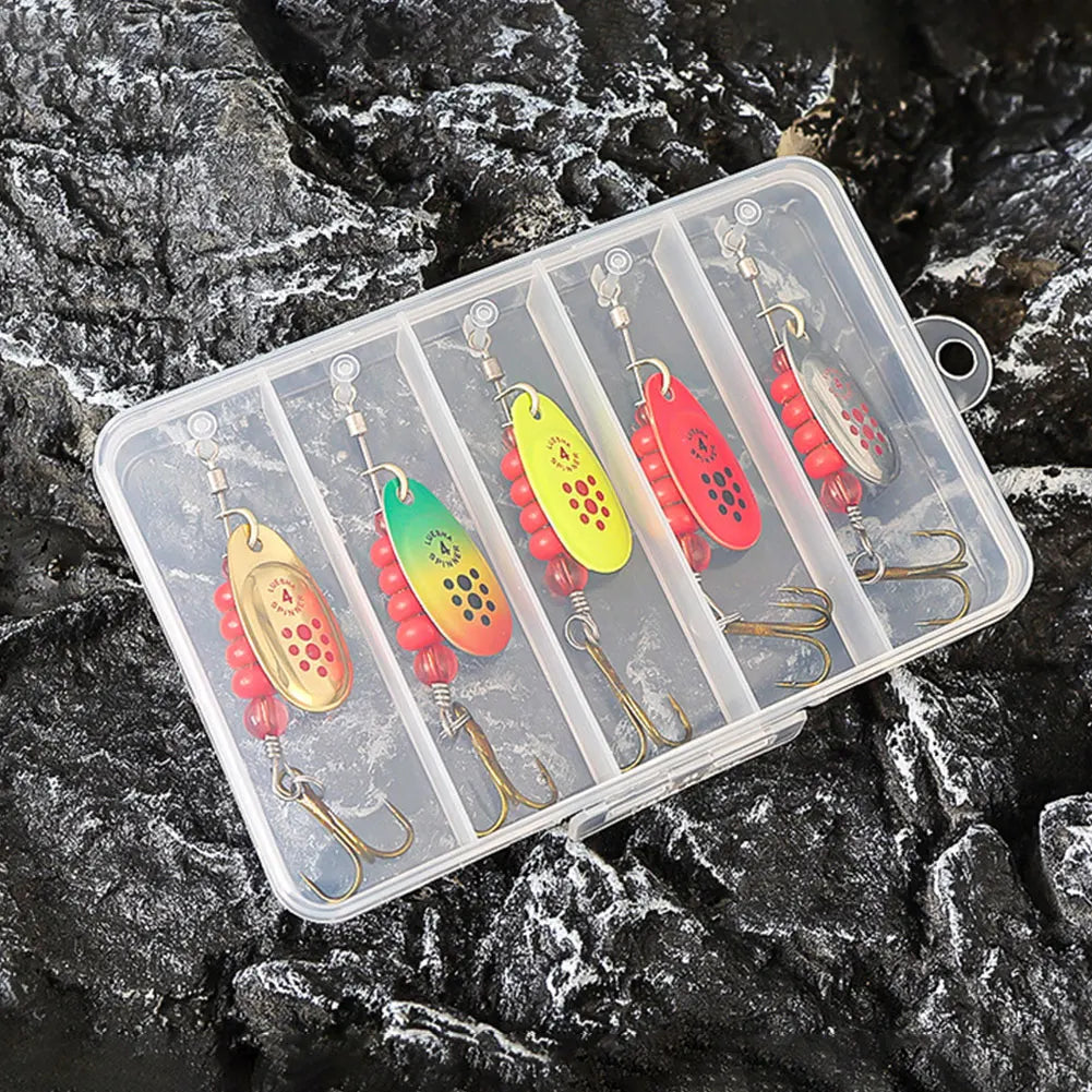 5pcs Metal Spoon Spinner Fishing Lure with Tackle Box Fishing Wobblers Artificial Bait for Bass Pike
