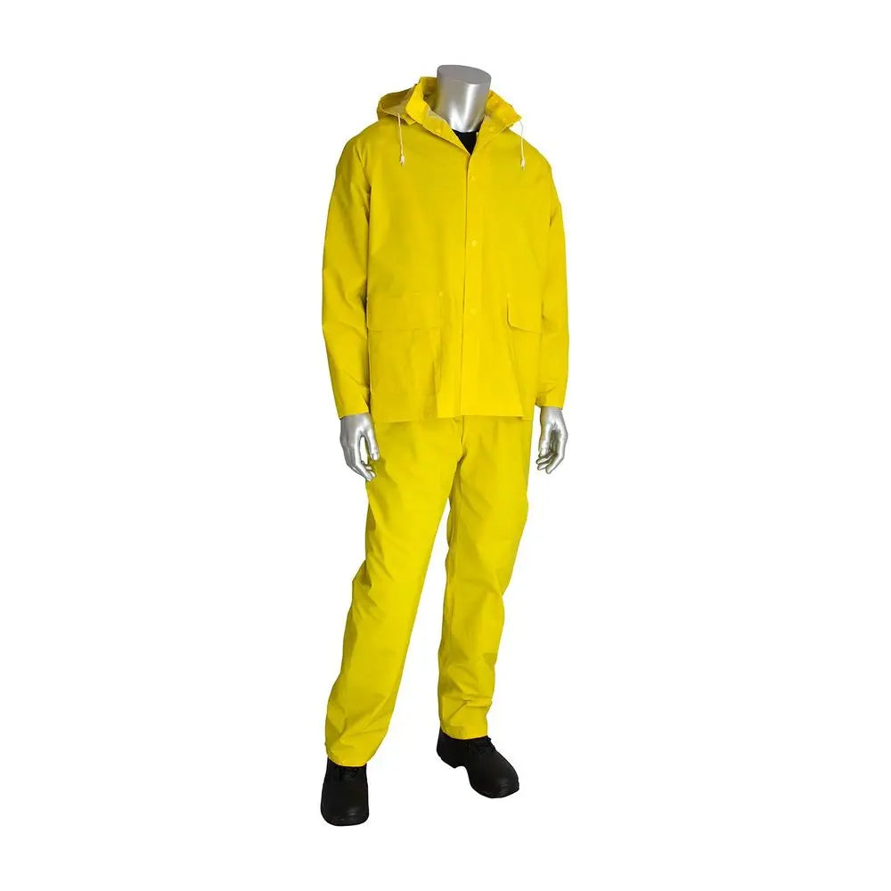 Yellow Rain Suit 48 .35mm PVC Waterproof Raincoat Jacket, Detachable Hood amp Pants for Storms,Fishing,Work