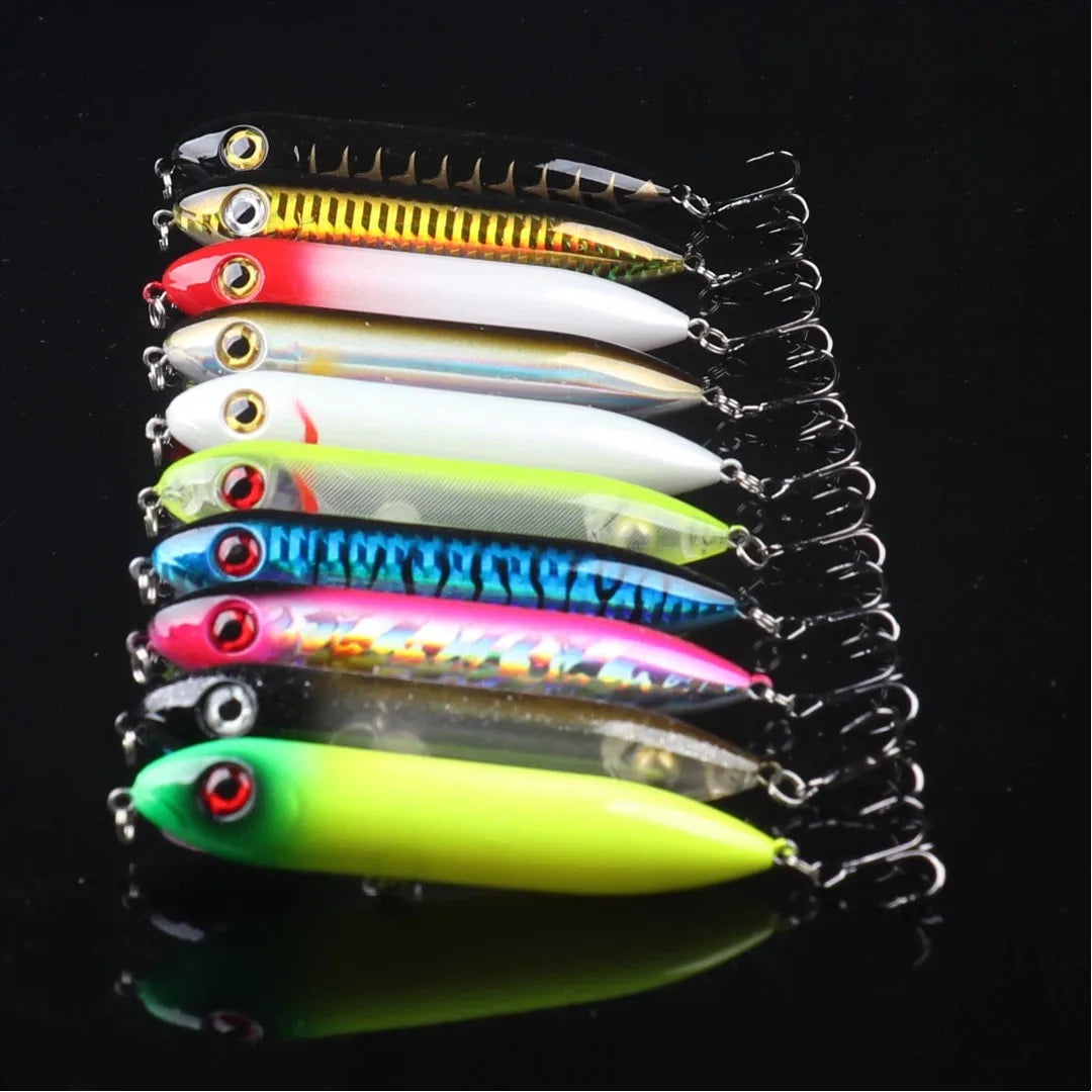 10-Piece Topwater Floating Pencil Lures for Bass, Pike & Catfish