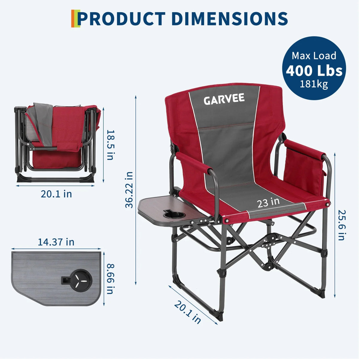Heavy-Duty Folding Director's Camping Chair with Side Table & Storage