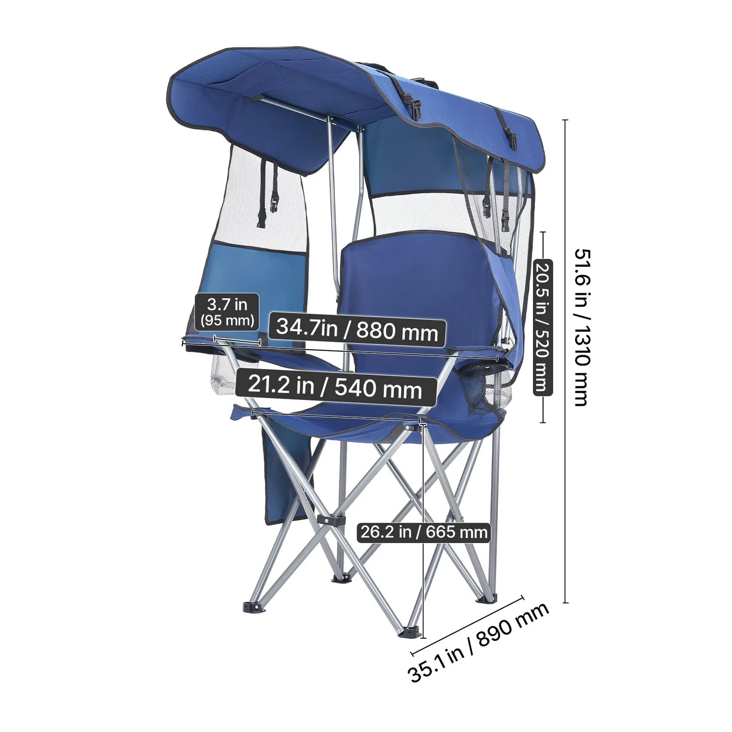 SucceBuy Camping Chair with Canopy Shade Folding Beach Chair with Canopy & Magazine Pocket for Outdoor Camp Fishing Tailgates