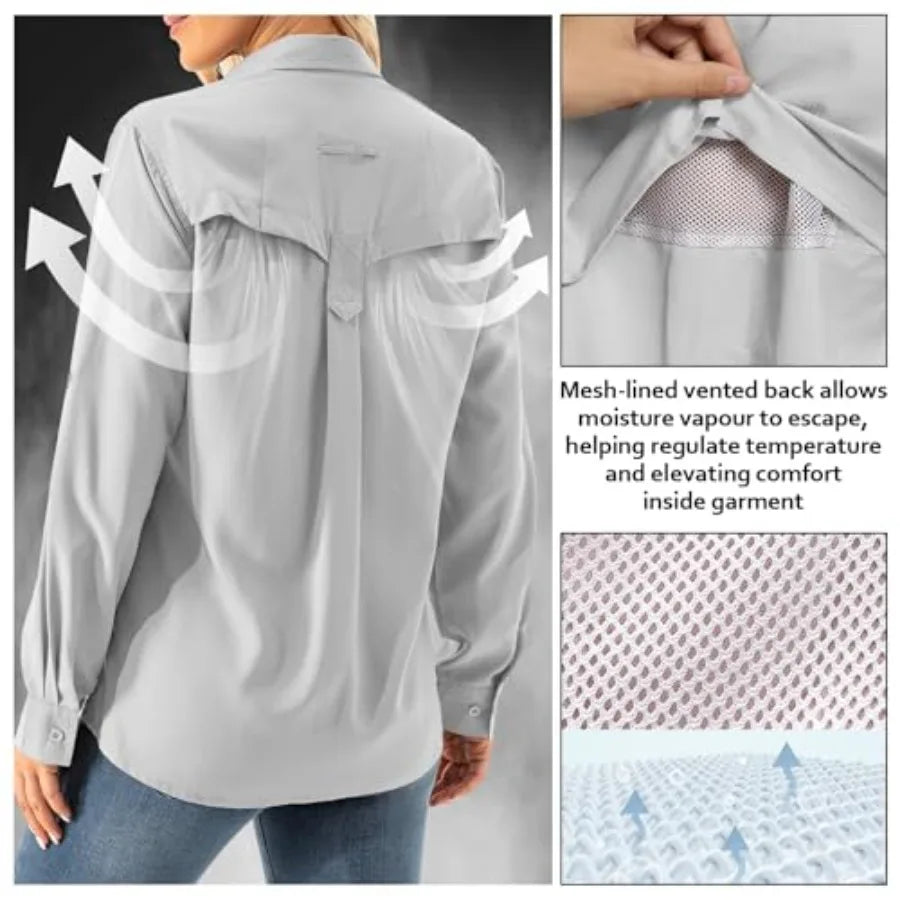 Women's UPF 50+ Long Sleeve UV Shirts Sun Protection Outdoor Cool Quick Dry Fishing Hiking Safari Travel Gardening Shirts