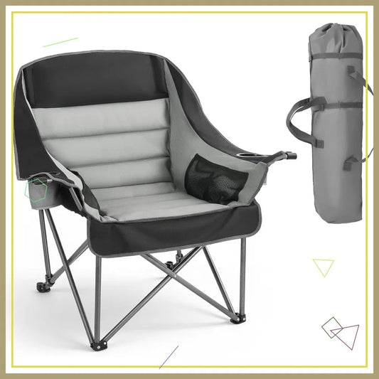 450 lbs Heavy Duty Camping Chair, Oversized Padded Folding Chair with Cup Holders, Portable for Outdoor Fishing