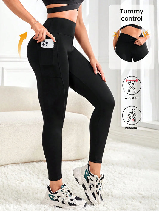 High Waist Yoga Legging With Pockets, Tummy Control Workout Running Yoga Leggings For Women