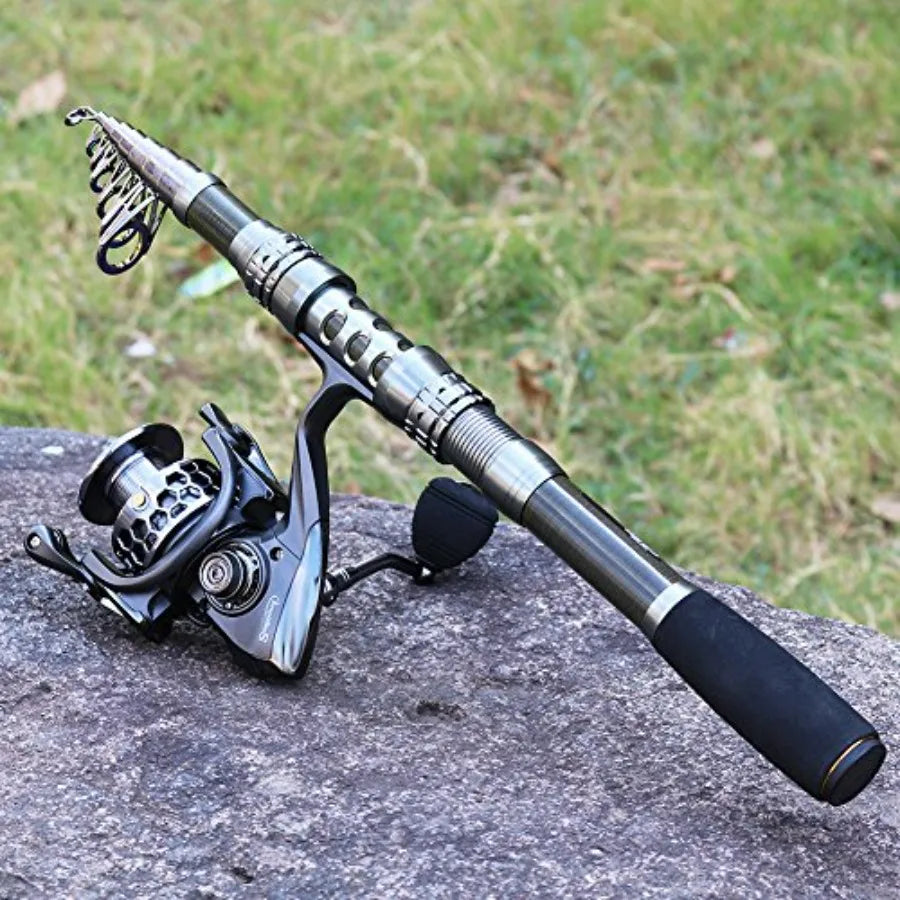 Fishing Rod Reel Combo with Telescopic Fishing Pole Spinning Reel Carrier Bag for Travel Saltwater Freshwater Fishing