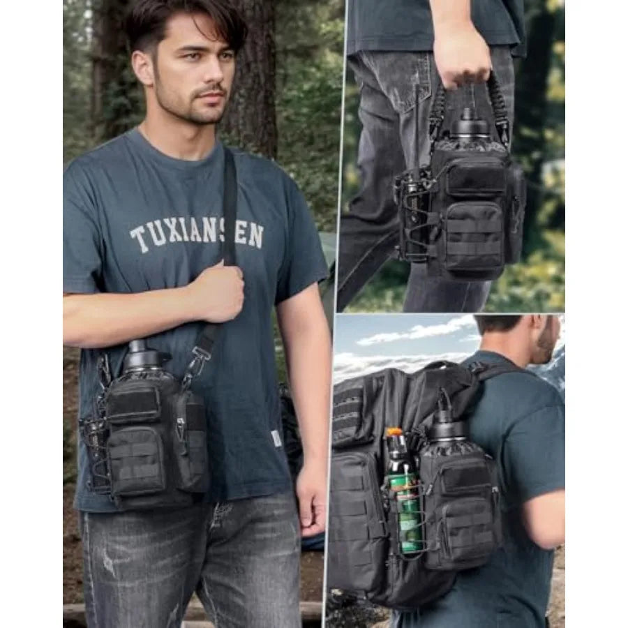 64 oz Insulated Water Bottle with Sleeve, Half Gallon Stainless Steel Tactical Water Jug