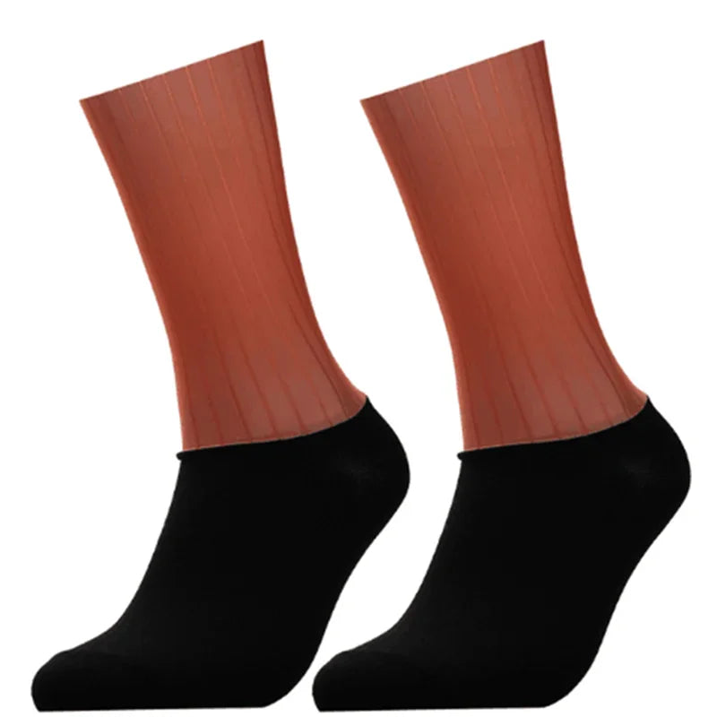 Anti Slip Silicone Summer Aero Socks Whiteline Cycling Socks Men Bicycle Sport Running Bike Socks Calcetines