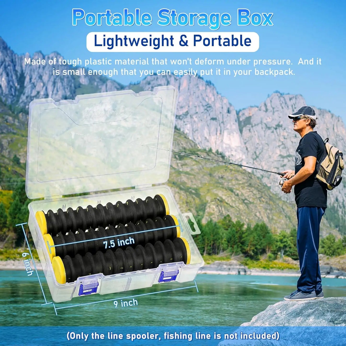 3-Piece Fishing Line Organizer with 12 Slots, Spooler Winder, and Hook Keeper for Tangle-Free Storage