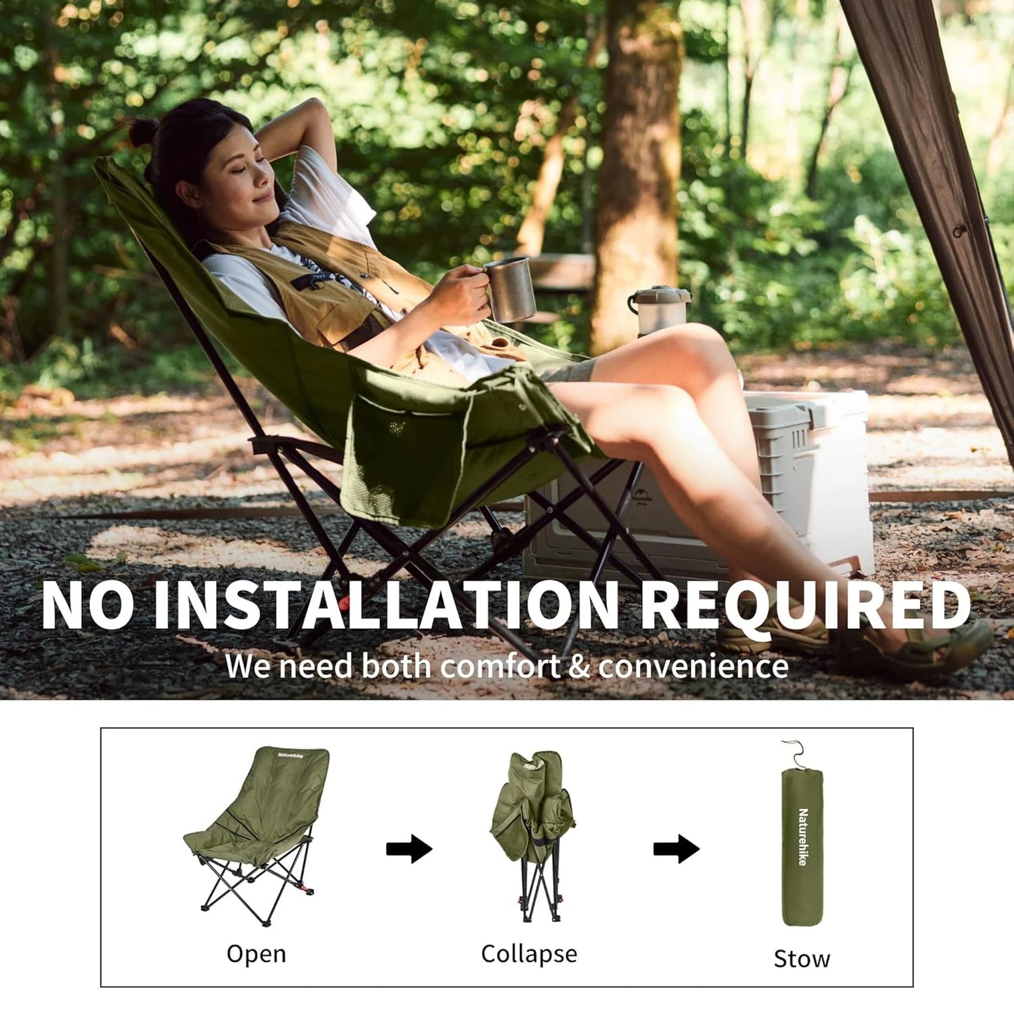 Naturehike High Back Moon Chair Camping Outdoor Fishing Folding Adjustable Lounge Chair