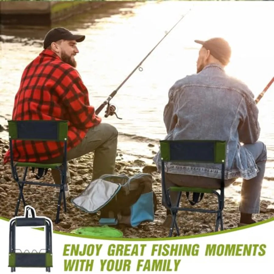 2 Pcs Summer Folding Fishing Chair with Rod Holder Camping Chairs for Adults
