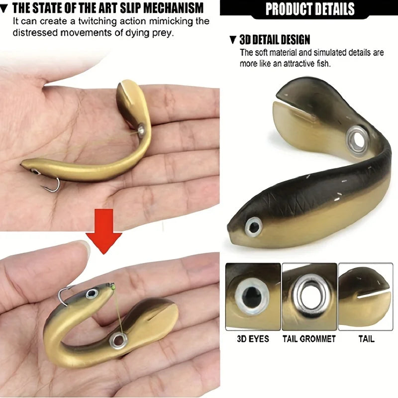 5-Piece Bionic Soft Bait with Sliding Mechanism - Realistic 10cm / 3.9inch Artificial Bait