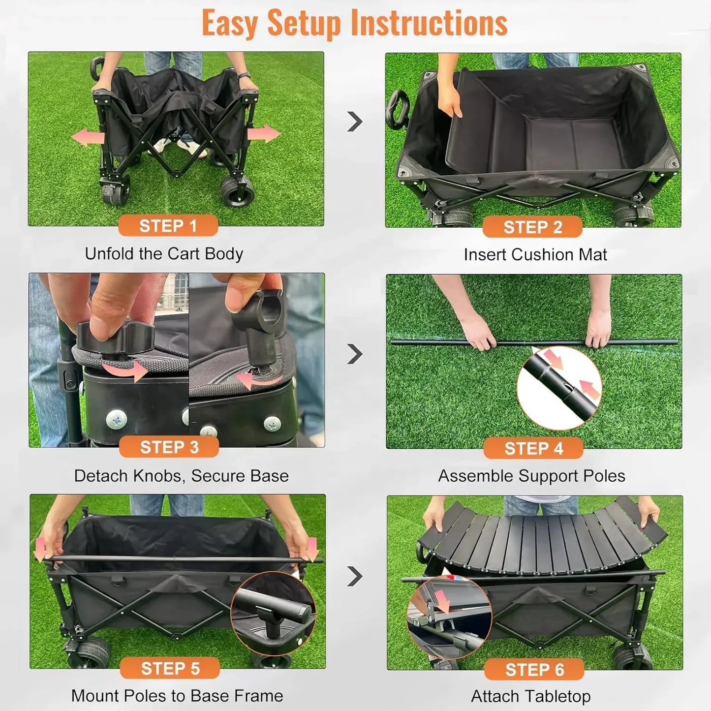 Heavy Duty Collapsible Folding Wagon with Table, 440LBS Capacity Utility Wagon Cart with All-Terrain Wheels