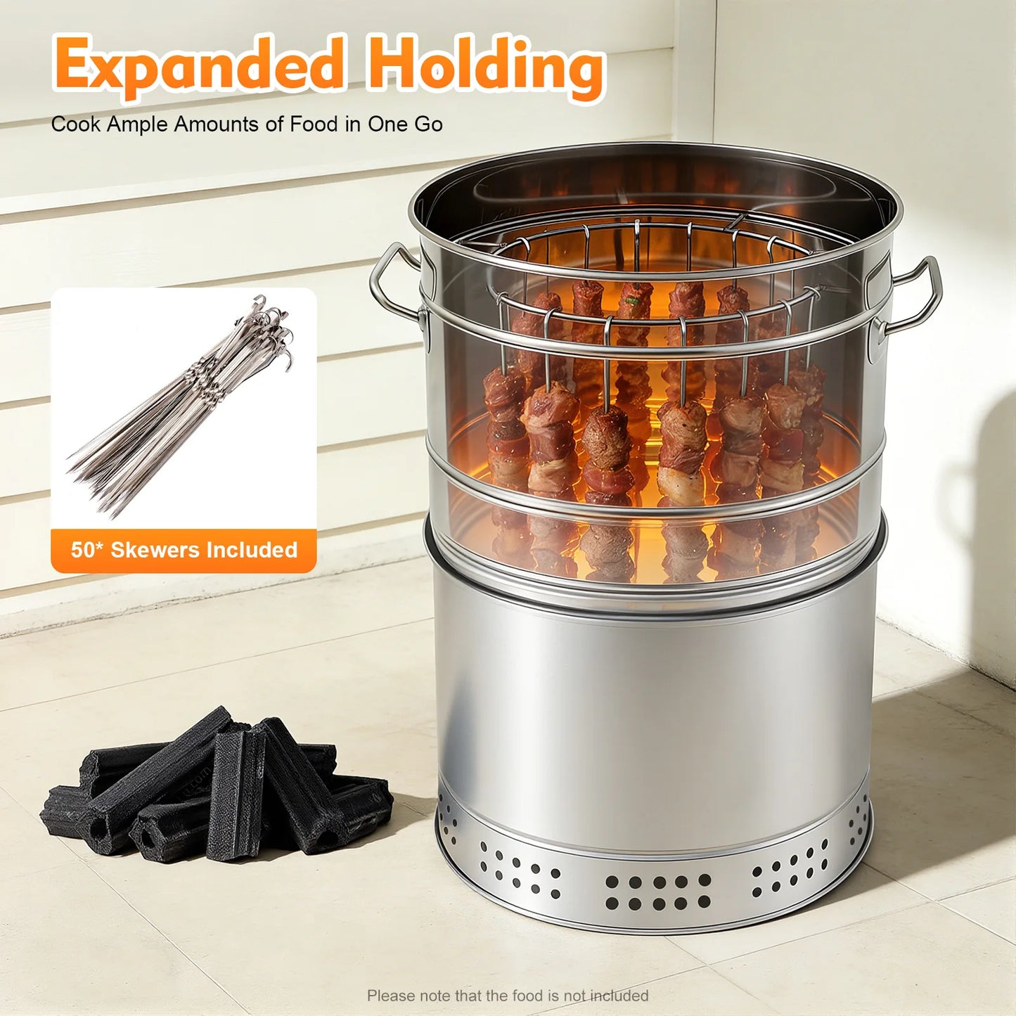 Charcoal Barbecue Grill Portable Outdoor- 360° Even Heating Stainless Steel