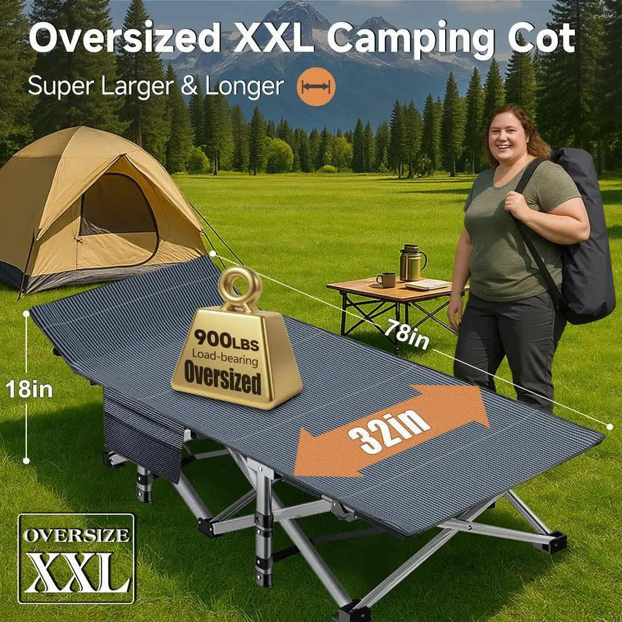Oversized XXL Folding Camping Cot for Adults with Pad, Padded Portable Sleeping Cots, Camp Bed with Carry Bag for Outdoor Travel