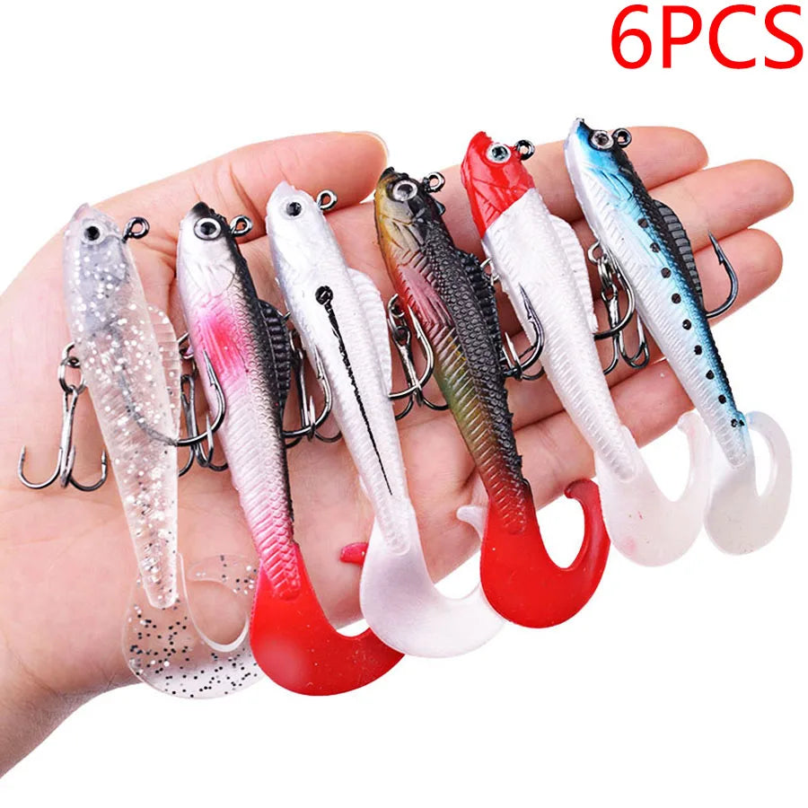 6PCS Wobblers Artificial Baits Fishing Tackle Soft Silicone Bait