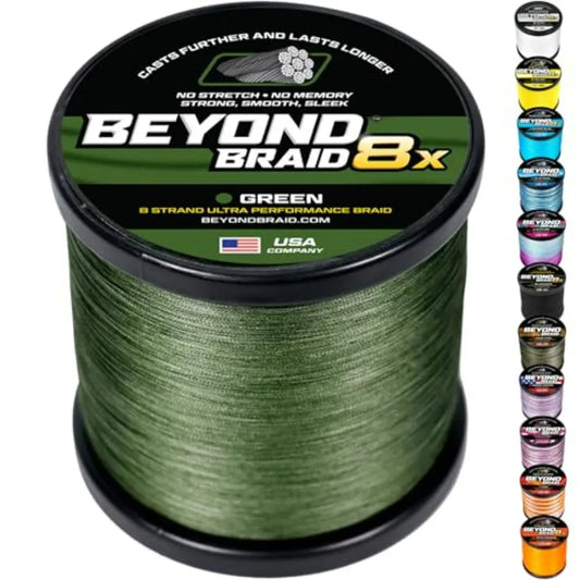 Beyond Braid Braided Fishing Line - Super Strong Abrasion Resistant No Stretch - Blue Camo Moss Camo White Green Pink Blue 4 St
