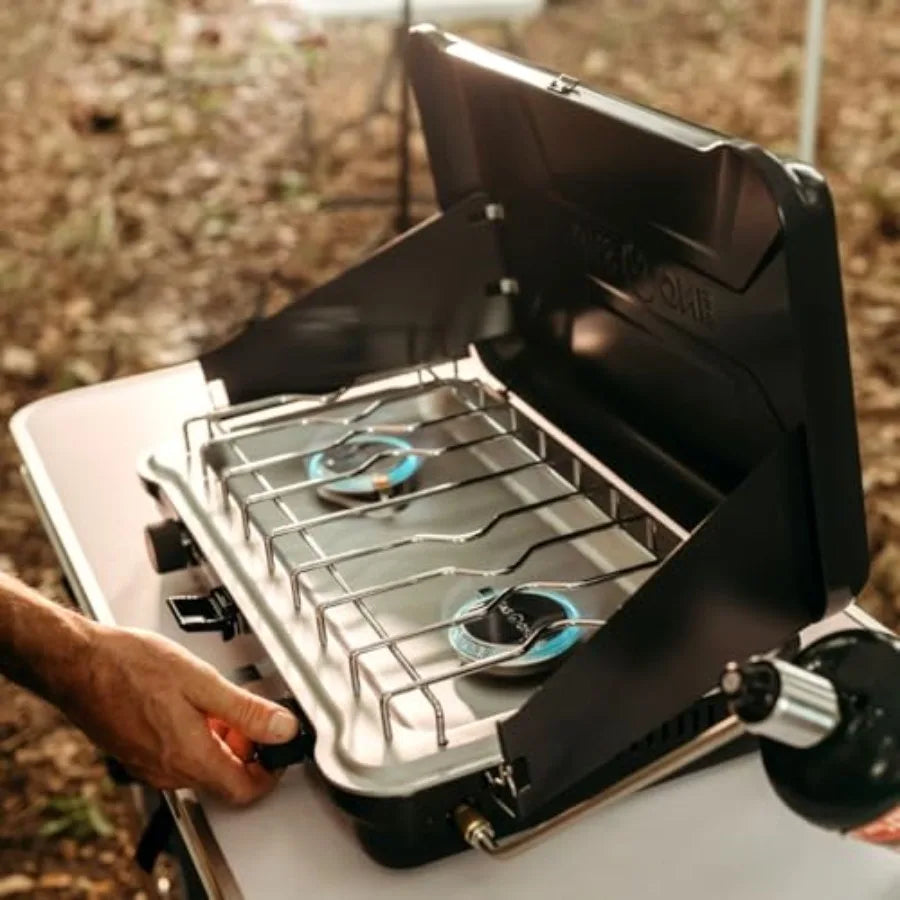 GasOne Portable Camping Stove Double Propane with Auto Twist Turn Ignition 2 Burners