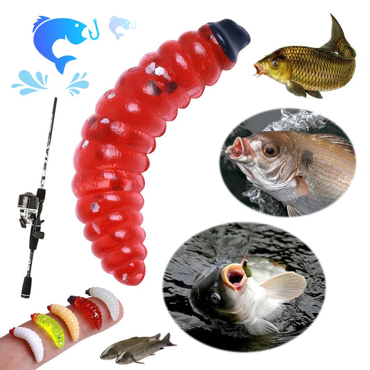 50Pcs 24mm Artificial Bread Worm Baits Maggot Grub Soft Fishing Lure