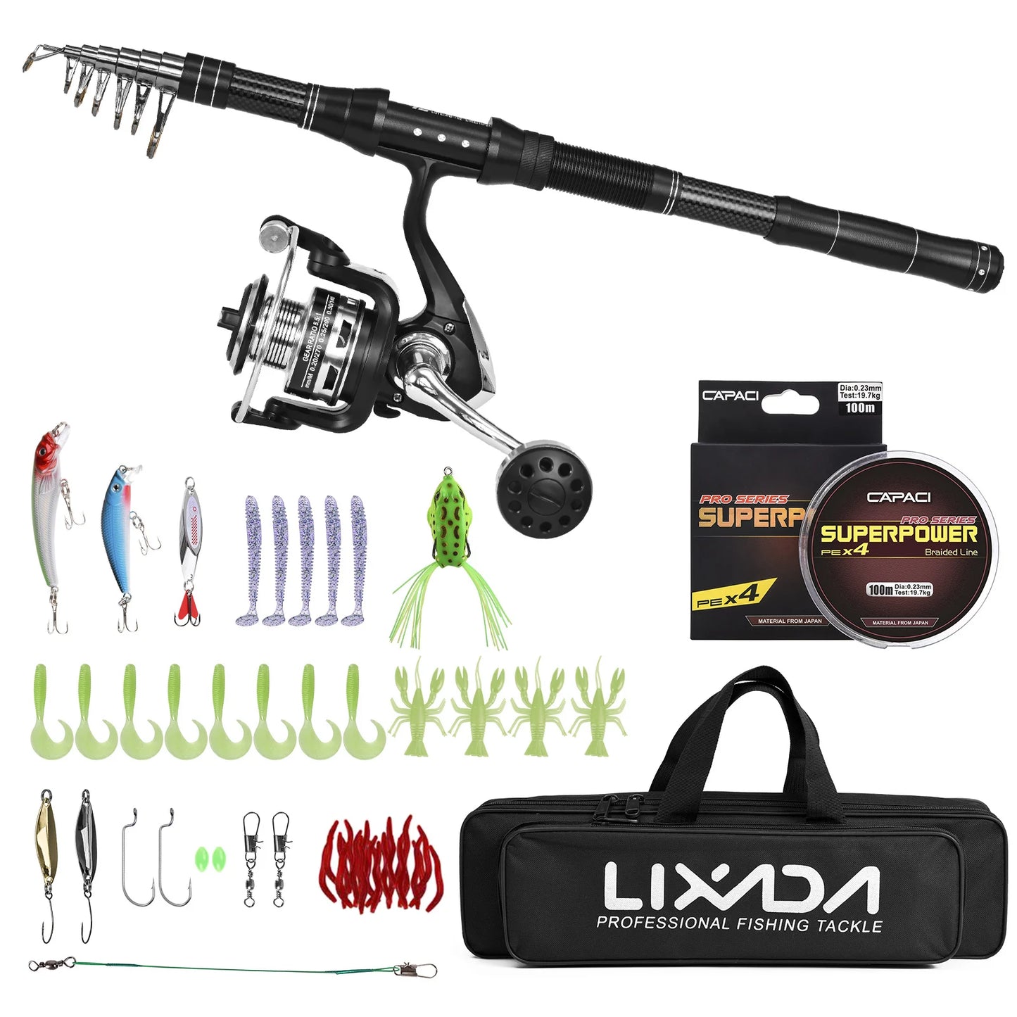 NEW Fishing Rod and Reel Set Fishing Rod and Reel Combo Portable Fishing Rod With Fishing Line Lures Carry Bag