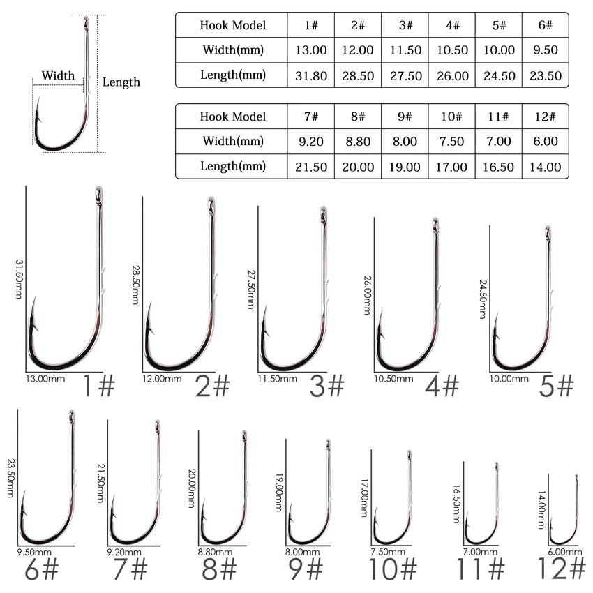 50pcs Fishhook Long Shank Fishing Hook 1#-12# High Carbon Steel Sharp Barbed Offset