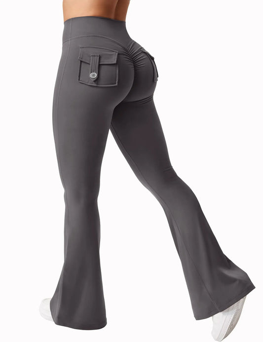 Summer Women's Cargo Pocket Fitness Tights | High-Waisted Flare Yoga Pants