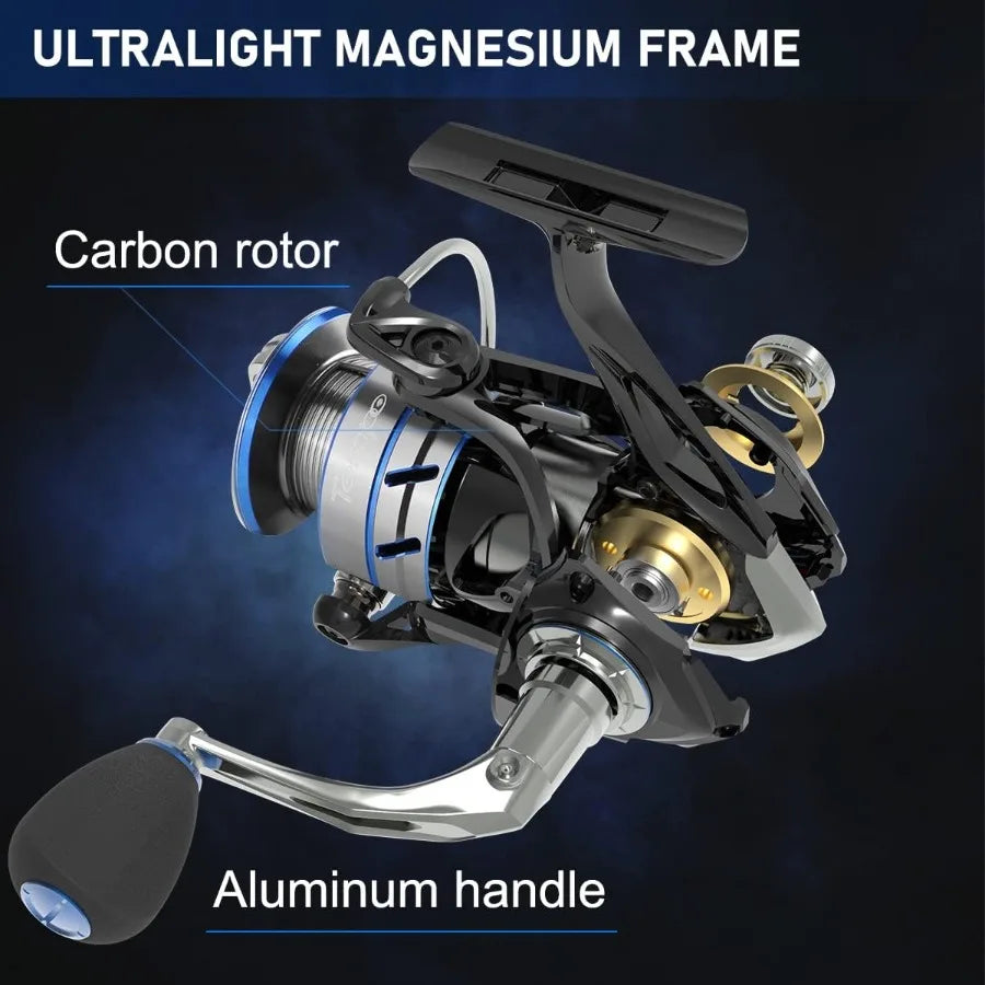 Ultralight Magnesium Body Spinning Reel for Bass Trout Catfish Fishing 10+1 BB Carbon Fiber Max Drag 39 LBs Smooth Operation wi