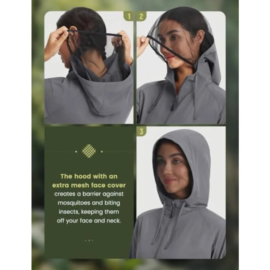 baleaf Women's Sun Jackets No Insert Lightweight Hiking Hoodie UPF 50+ Workout Mosquito Clothes Long Sleeve UV with 2 Pockets