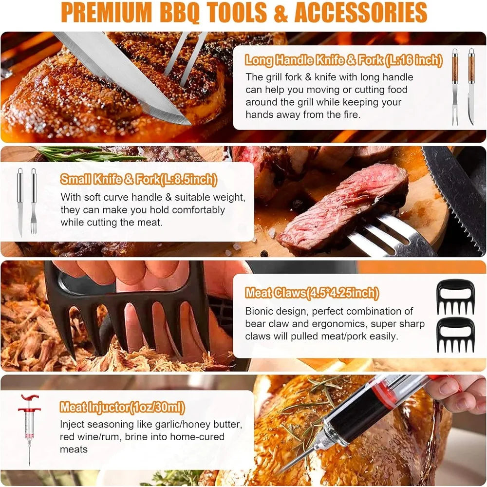 38-Piece Stainless Steel BBQ Tool Set with Thermometer, Grill Mats & Aluminum Case