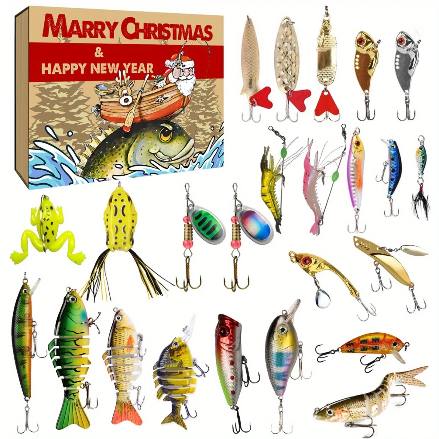 1 Set of 2025 Advent Calendar Fishing Holiday Countdown, 24-Piece Lure Series
