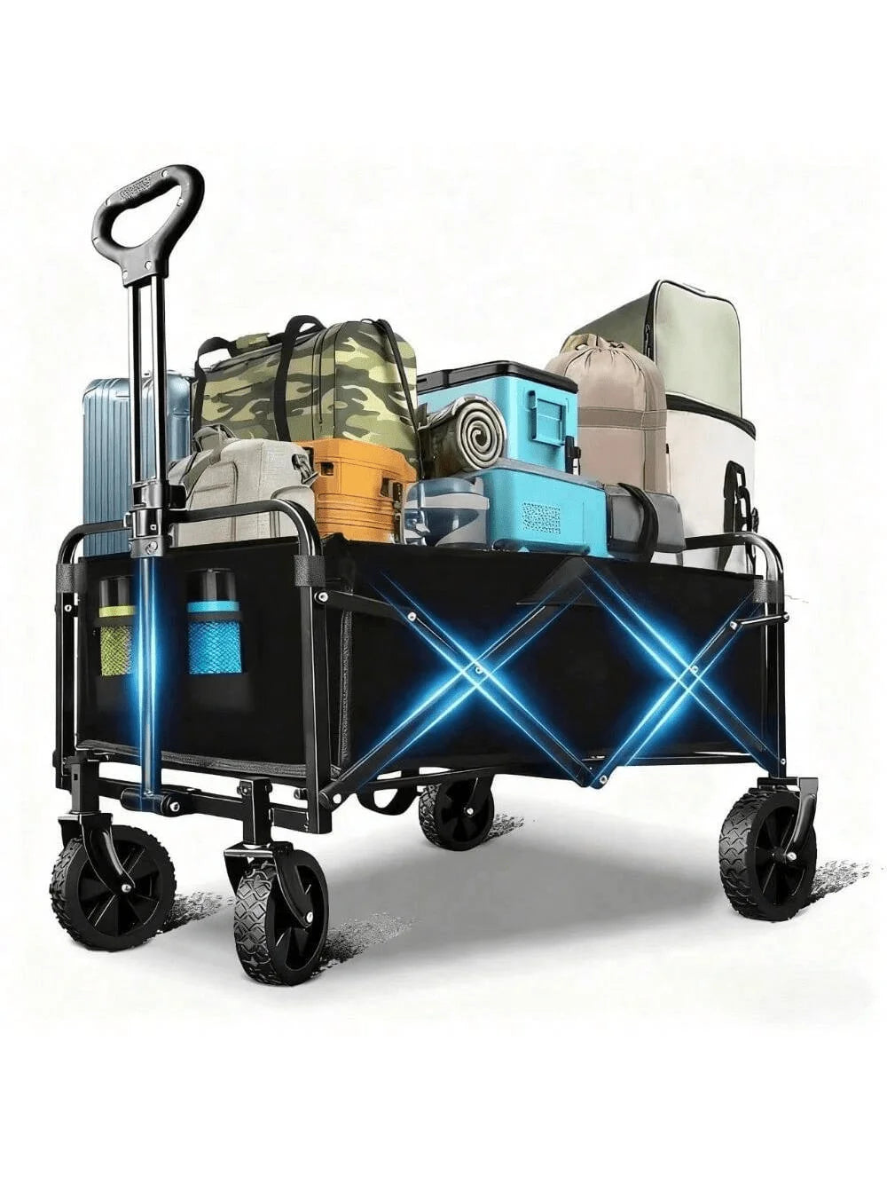Collapsible Foldable Wagon Cart With All-Terrain Wheels, Heavy Duty Utility Cart For Camping